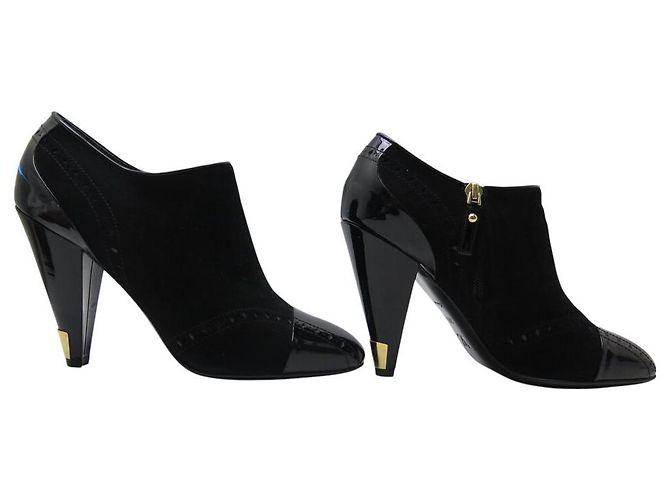 STIVALI ANKLE LOUIS VUITTON MIA 38.5 PELLE LUCIDA E CAMOSCIO Nero - vista 3