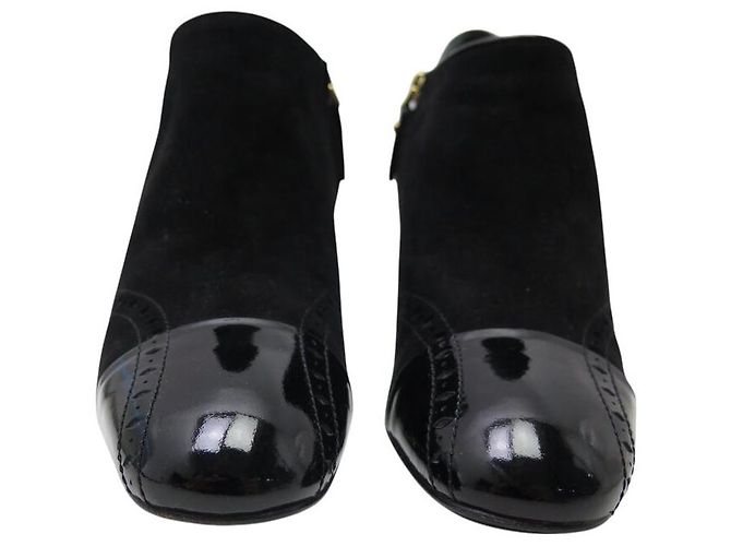 STIVALI ANKLE LOUIS VUITTON MIA 38.5 PELLE LUCIDA E CAMOSCIO Nero - vista 4