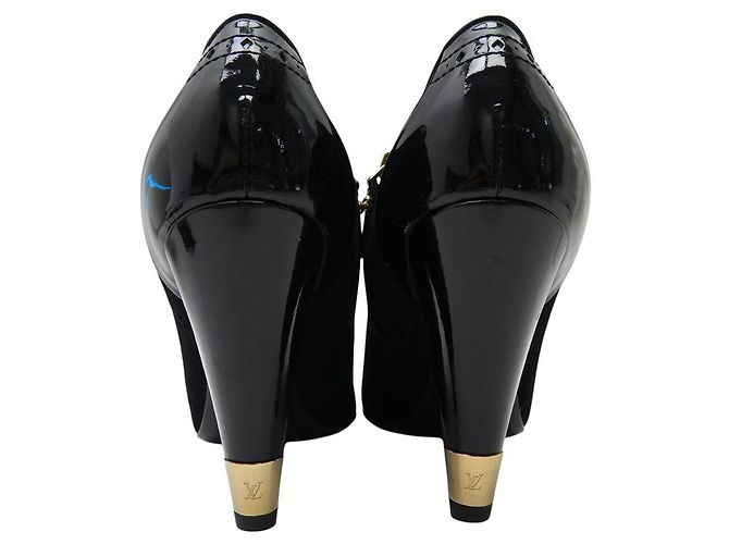 STIVALI ANKLE LOUIS VUITTON MIA 38.5 PELLE LUCIDA E CAMOSCIO Nero - vista 5