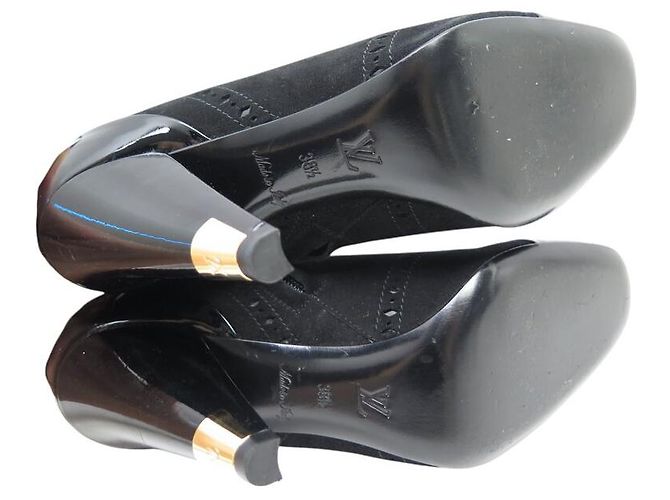 STIVALI ANKLE LOUIS VUITTON MIA 38.5 PELLE LUCIDA E CAMOSCIO Nero - vista 6