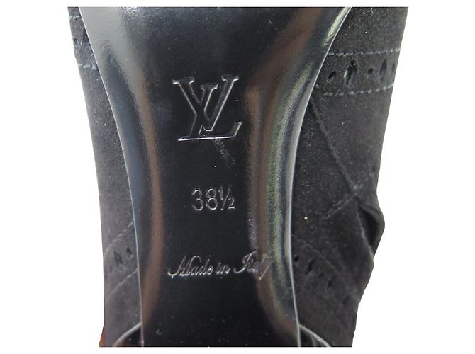 STIVALI ANKLE LOUIS VUITTON MIA 38.5 PELLE LUCIDA E CAMOSCIO Nero - vista 7