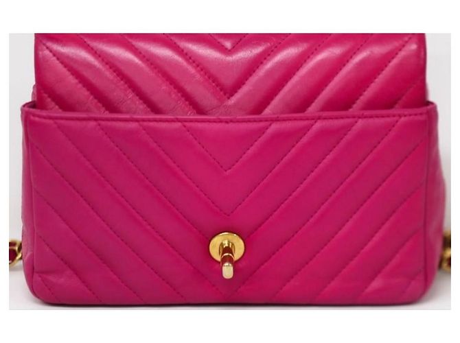 Timeless Bolsa retangular Chanel fúcsia em couro chevron com hardware dourado Fuschia - vista 13