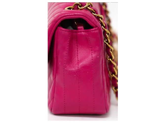 Timeless Bolsa retangular Chanel fúcsia em couro chevron com hardware dourado Fuschia - vista 6