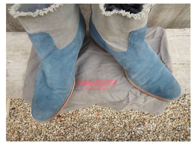 Zadig & Voltaire Teddy Stiefeletten Blau Wildleder und Stoff - Ansicht 3