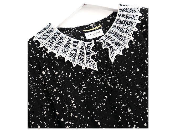 Saint Laurent Star Print Lace Collar Blouse Pre-Fall 2015 Black - view 2