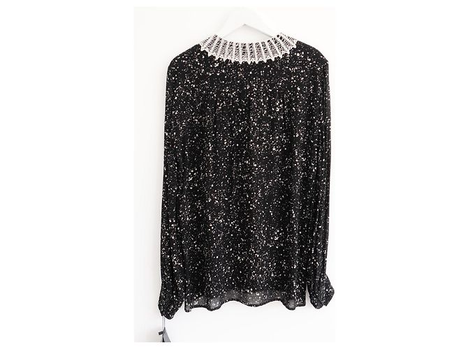 Saint Laurent Star Print Lace Collar Blouse Pre-Fall 2015 Black - view 3
