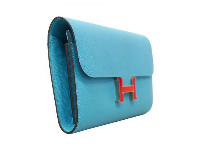 Hermès Portafoglio Lungo Hermes Constance Veau Epsom Blu Nero Y Stamp - vista 11
