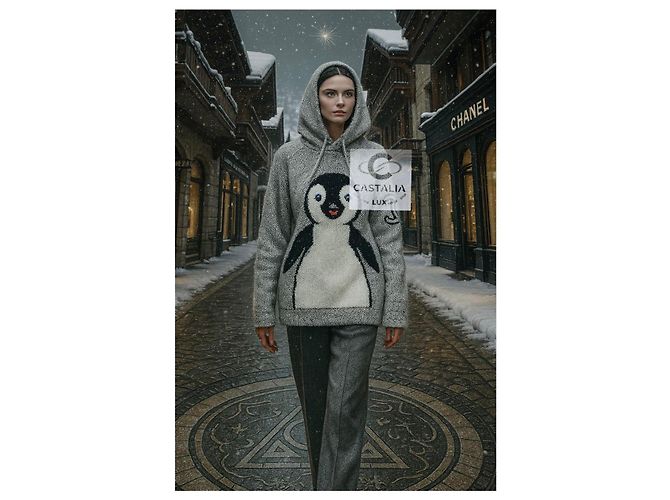 Chanel Collectors Trophy Bouclé CC Pinguin Hoodie 42 FR Grau - Ansicht 14