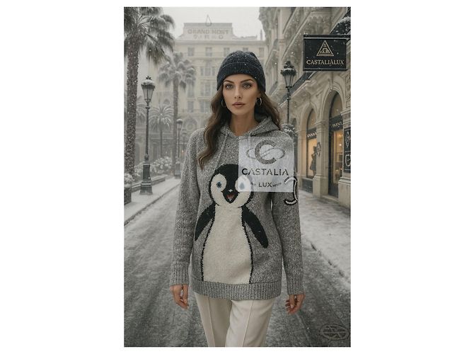 Chanel Collectors Trophy Bouclé CC Pinguin Hoodie 42 FR Grau - Ansicht 7