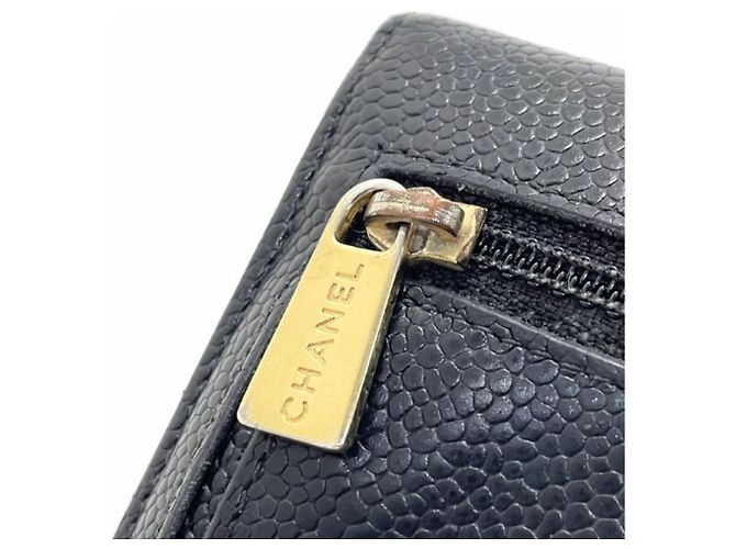 Cartera tri-fold de piel de ternera granulada negra Chanel Negro - vista 6