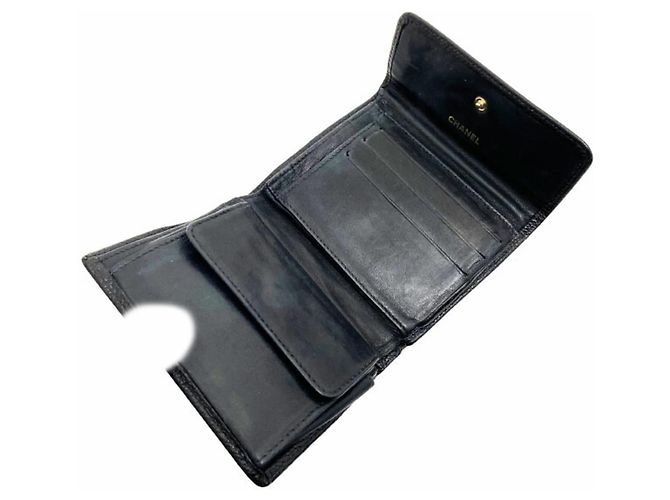 Cartera tri-fold de piel de ternera granulada negra Chanel Negro - vista 8