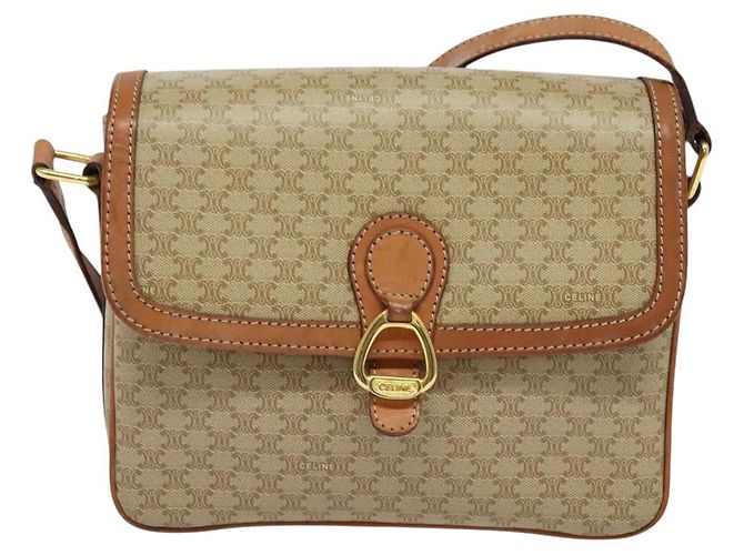 Céline Bolso de Hombro de Lona Macadam CELINE Beige Dorado Auth 124879 - vista 13