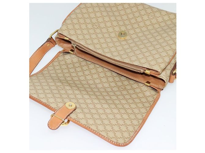 Céline Bolso de Hombro de Lona Macadam CELINE Beige Dorado Auth 124879 - vista 18