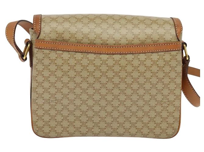 Céline Bolso de Hombro de Lona Macadam CELINE Beige Dorado Auth 124879 - vista 2
