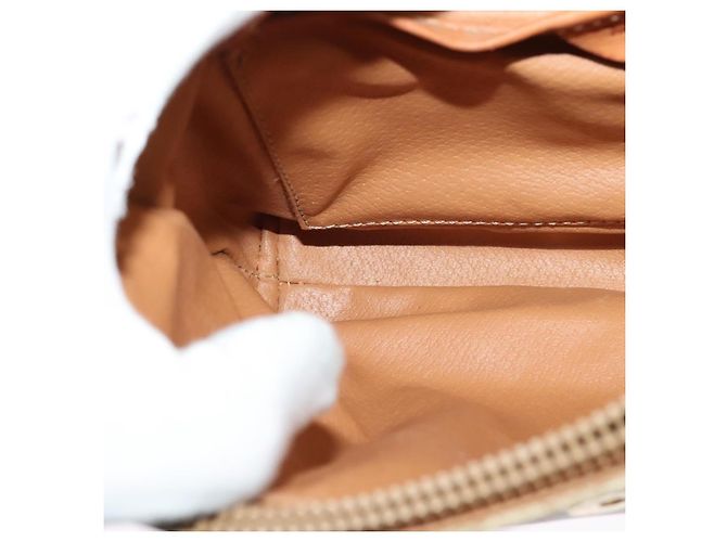 Céline Bolso de Hombro de Lona Macadam CELINE Beige Dorado Auth 124879 - vista 21