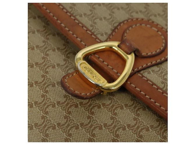 Céline Bolso de Hombro de Lona Macadam CELINE Beige Dorado Auth 124879 - vista 9