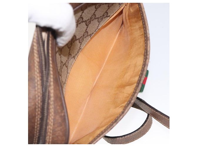 Borsa a spalla GUCCI GG Supreme Web Sherry Line PVC Beige 116 02 089 Auth 118603 D'oro - vista 11