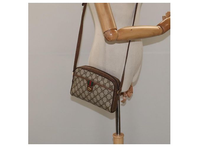 Borsa a spalla GUCCI GG Supreme Web Sherry Line PVC Beige 116 02 089 Auth 118603 D'oro - vista 22