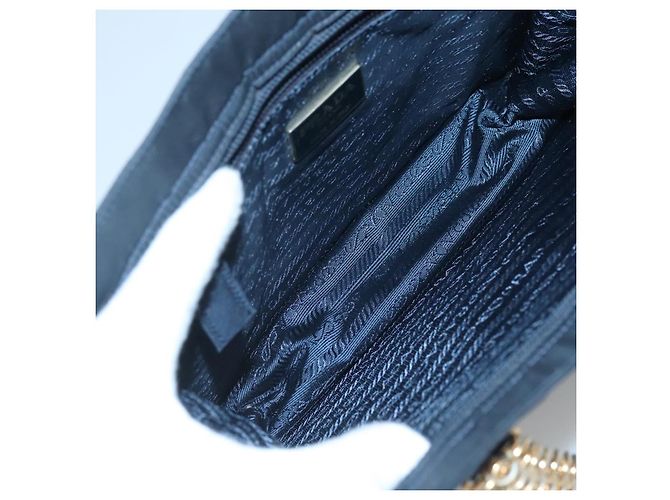 PRADA Borsa a mano in nylon blu navy oro Auth 126301 D'oro - vista 11