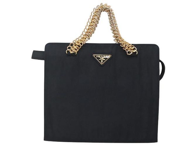 PRADA Borsa a mano in nylon blu navy oro Auth 126301 D'oro - vista 13