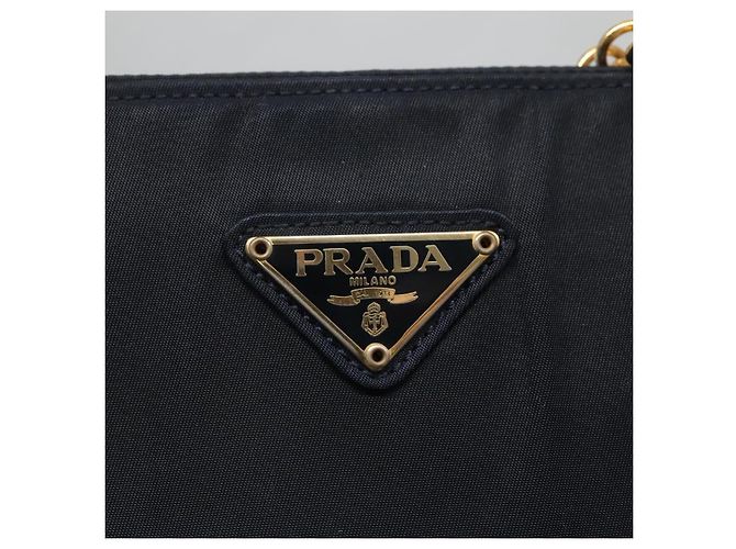 PRADA Borsa a mano in nylon blu navy oro Auth 126301 D'oro - vista 17