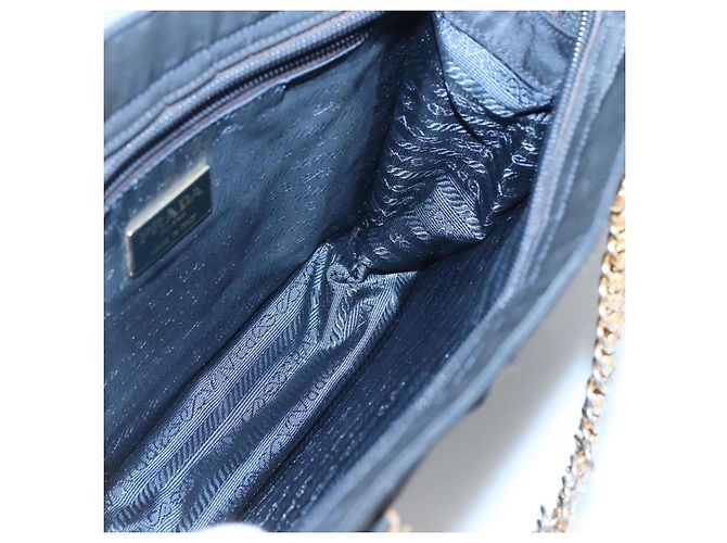 PRADA Borsa a mano in nylon blu navy oro Auth 126301 D'oro - vista 19