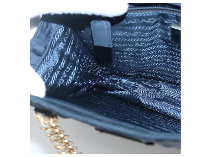 PRADA Borsa a mano in nylon blu navy oro Auth 126301 D'oro - vista 20