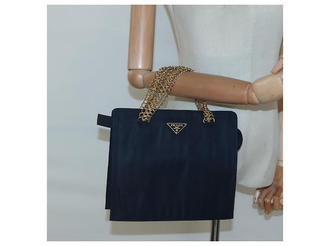 PRADA Borsa a mano in nylon blu navy oro Auth 126301 D'oro - vista 22