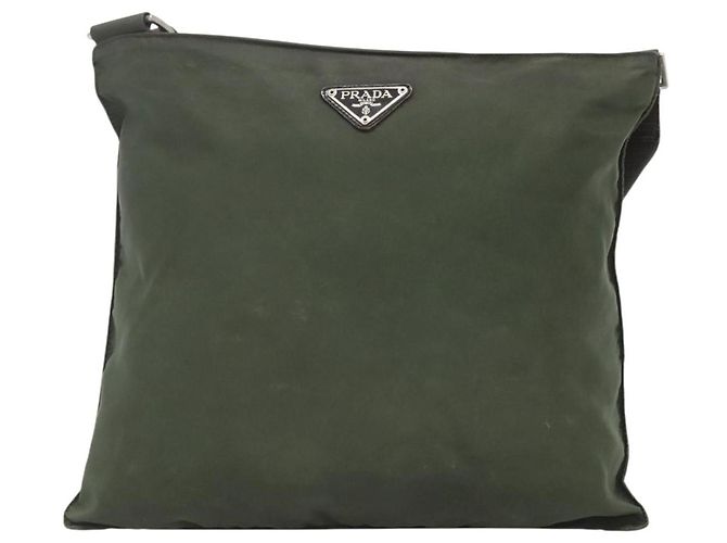 PRADA Schultertasche Nylon Khaki Silber Authentisch bs26349 - Ansicht 13