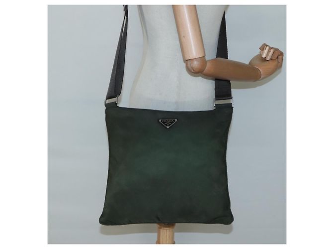 PRADA Schultertasche Nylon Khaki Silber Authentisch bs26349 - Ansicht 21