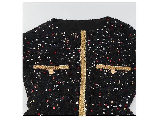 CHANEL Camicia One Piece Tweed Nero CC Auth 126348M - vista 4
