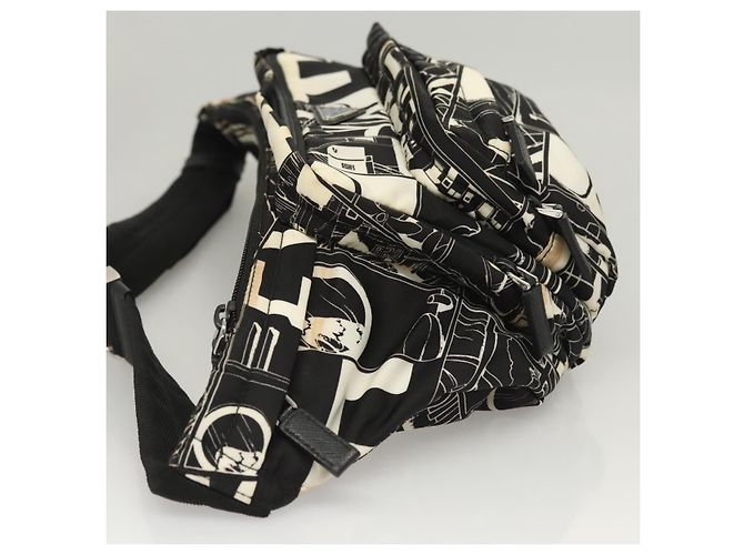PRADA Bolso de Hombro de Nylon Negro Plata Auténtico 125913 - vista 4