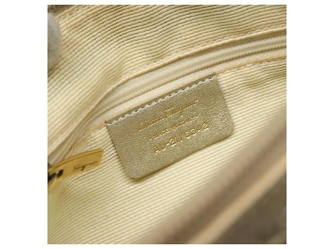 Borsa a Spalla Gancini Salvatore Ferragamo in Tela Beige Oro Auth bs26398 - vista 12