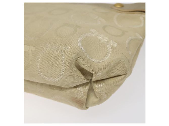 Borsa a Spalla Gancini Salvatore Ferragamo in Tela Beige Oro Auth bs26398 - vista 15