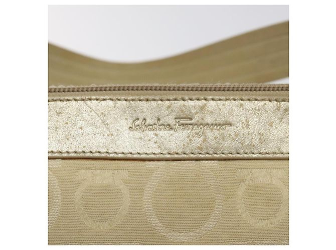 Borsa a Spalla Gancini Salvatore Ferragamo in Tela Beige Oro Auth bs26398 - vista 17