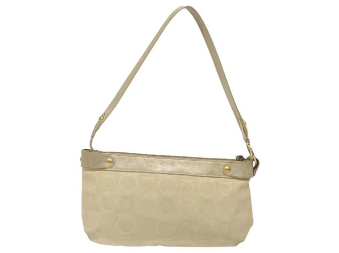 Borsa a Spalla Gancini Salvatore Ferragamo in Tela Beige Oro Auth bs26398 - vista 2