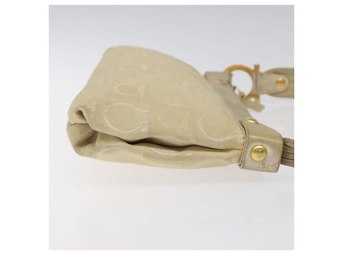 Borsa a Spalla Gancini Salvatore Ferragamo in Tela Beige Oro Auth bs26398 - vista 3