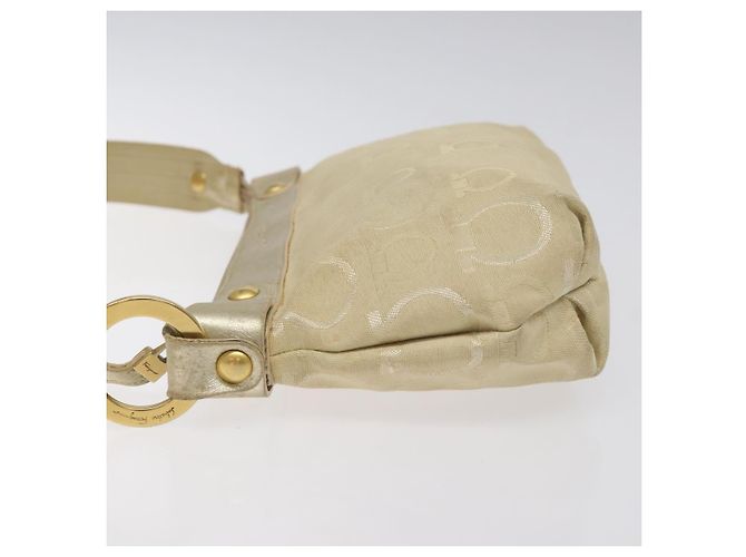 Borsa a Spalla Gancini Salvatore Ferragamo in Tela Beige Oro Auth bs26398 - vista 4