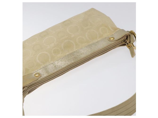 Borsa a Spalla Gancini Salvatore Ferragamo in Tela Beige Oro Auth bs26398 - vista 6