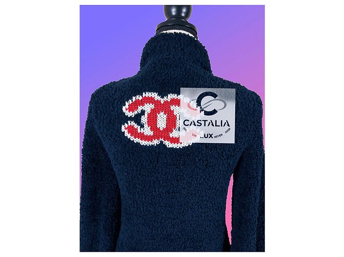 Chanel CC Apres Ski Teddy Bomberjacke 34 FR Marineblau - Ansicht 10