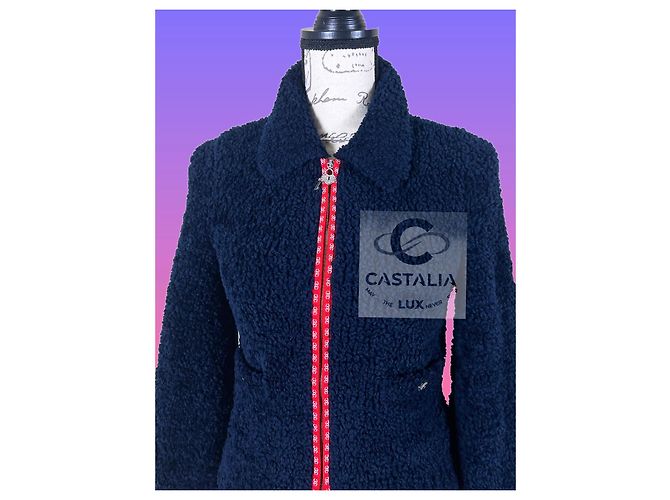 Chanel CC Apres Ski Teddy Bomberjacke 34 FR Marineblau - Ansicht 14