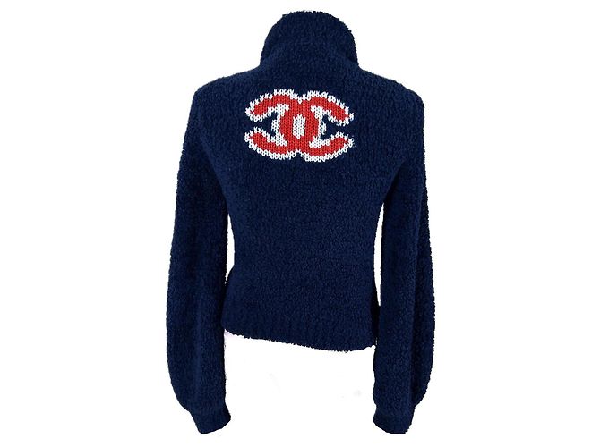 Chanel CC Apres Ski Teddy Bomberjacke 34 FR Marineblau - Ansicht 3