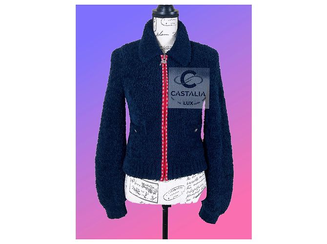 Chanel CC Apres Ski Teddy Bomberjacke 34 FR Marineblau - Ansicht 6