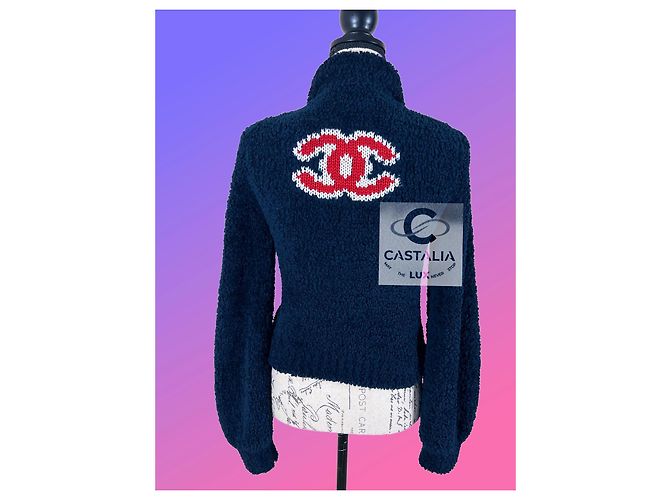 Chanel CC Apres Ski Teddy Bomberjacke 34 FR Marineblau - Ansicht 9