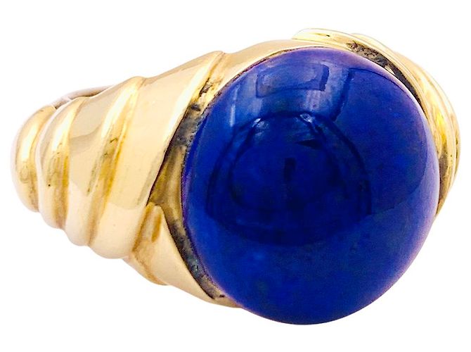 Autre Marque Anel de ouro amarelo com cabochão de lápis-lazúli. - vista 2