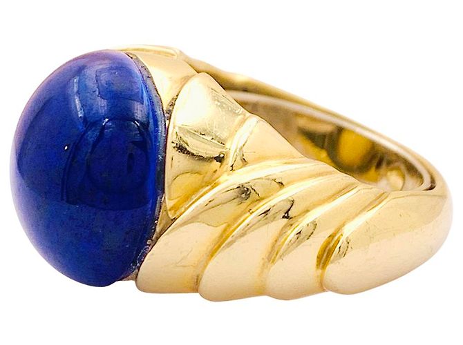 Autre Marque Anel de ouro amarelo com cabochão de lápis-lazúli. - vista 3