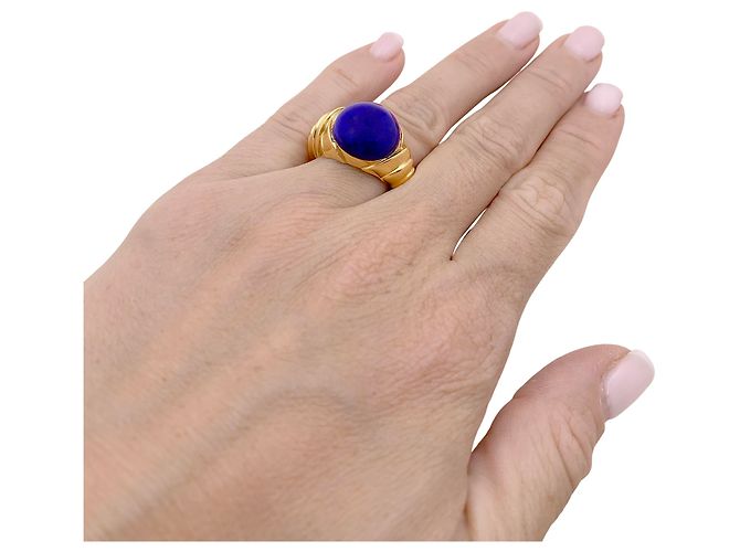 Autre Marque Anel de ouro amarelo com cabochão de lápis-lazúli. - vista 4