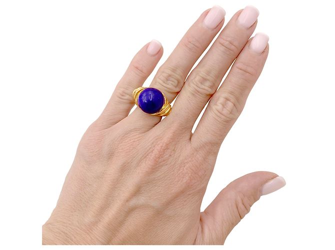 Autre Marque Anel de ouro amarelo com cabochão de lápis-lazúli. - vista 5