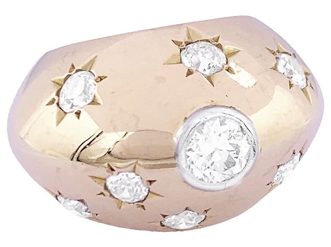 Autre Marque Anello bombato in oro rosa e diamanti. - vista 2