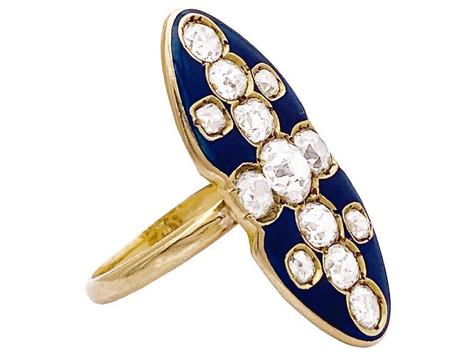Autre Marque 'Marquise'-Ring aus Gelbgold, Diamanten, Emaille. - view 2